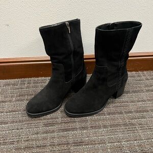 Vince Camuto Zelcinna Suede Boots Women's 9 1/2 Wide Black Braid Side Detail